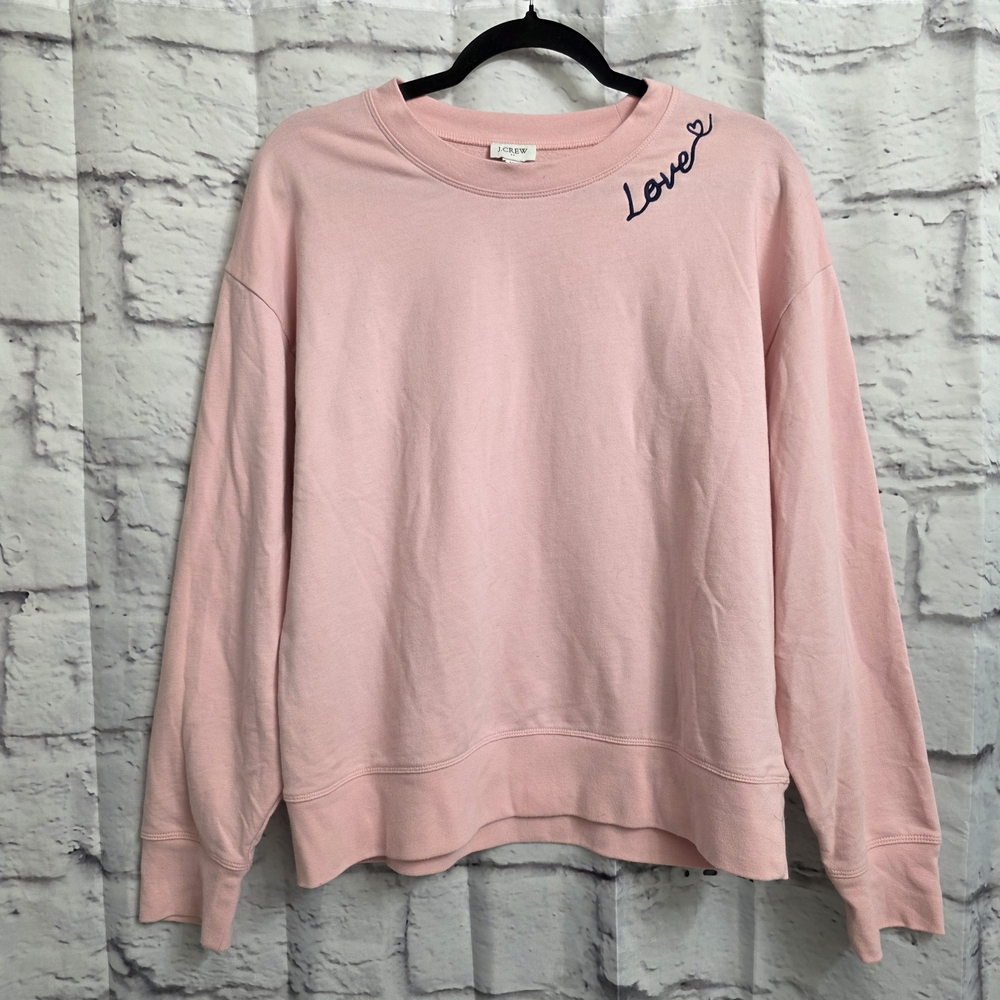 J. Crew Factory Pink Crewneck Sweatshirt with Shoulder Script